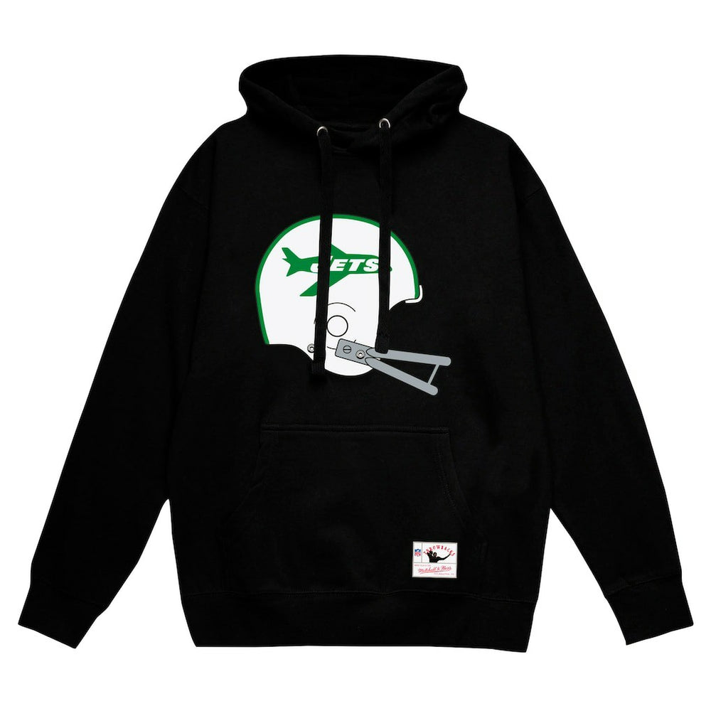 New York Jets Helmet Logo Vintage Pullover Hoodie Black | Mitchell & Ness
