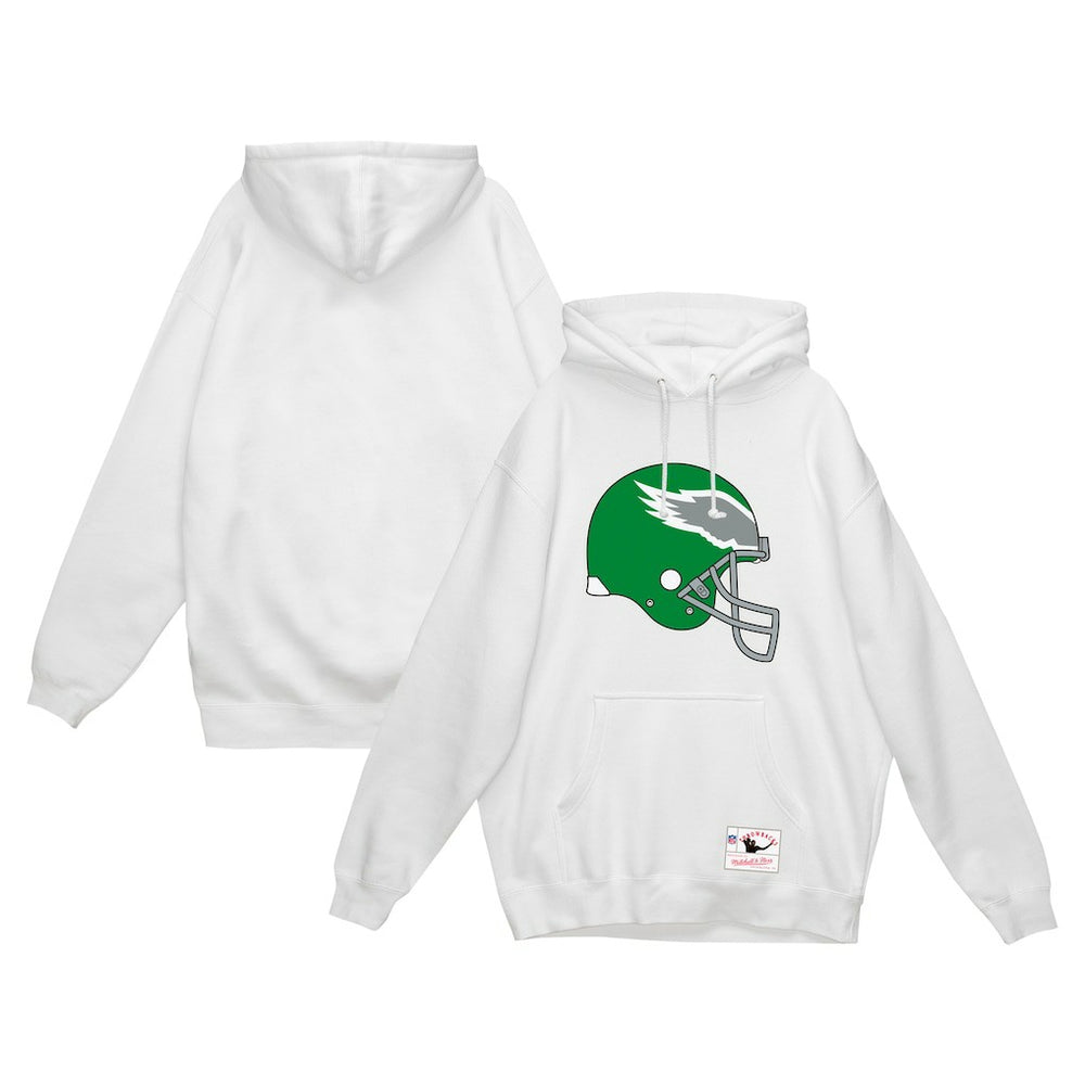 Philadelphia Eagles Helmet Logo Vintage Pullover Hoodie White | Mitchell & Ness