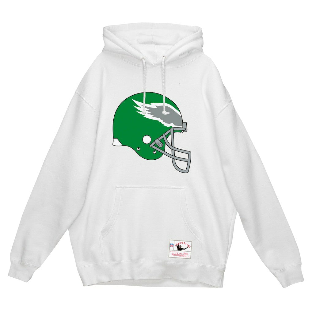 Philadelphia Eagles Helmet Logo Vintage Pullover Hoodie White | Mitchell & Ness