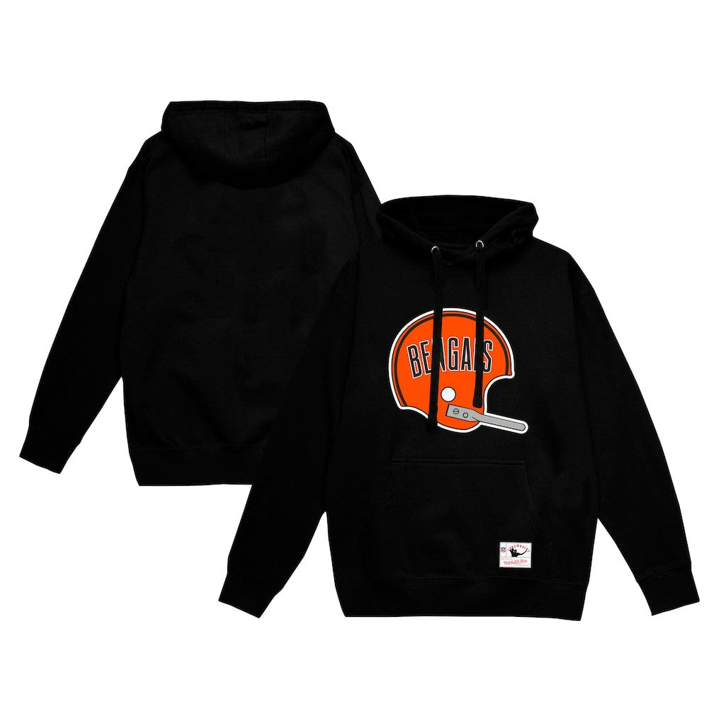 Cincinnati Bengals Helmet Logo Vintage Pullover Hoodie Black | Mitchell & Ness