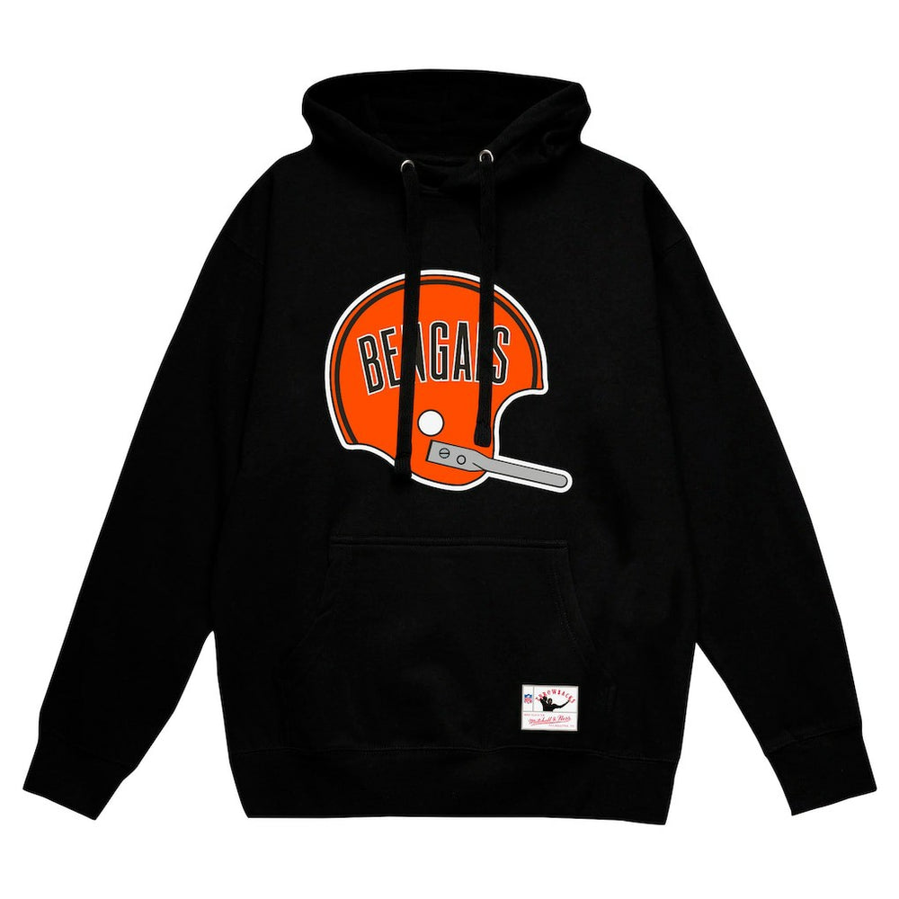 Cincinnati Bengals Helmet Logo Vintage Pullover Hoodie Black | Mitchell & Ness