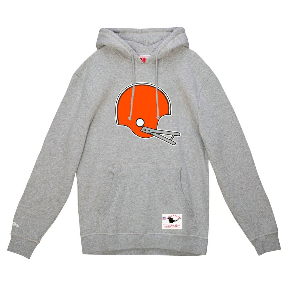 Cleveland Browns Helmet Logo Vintage Pullover Hoodie Heather Gray | Mitchell & Ness