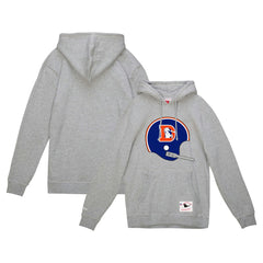 Denver Broncos Helmet Logo Vintage Pullover Hoodie Heather Gray | Mitchell & Ness