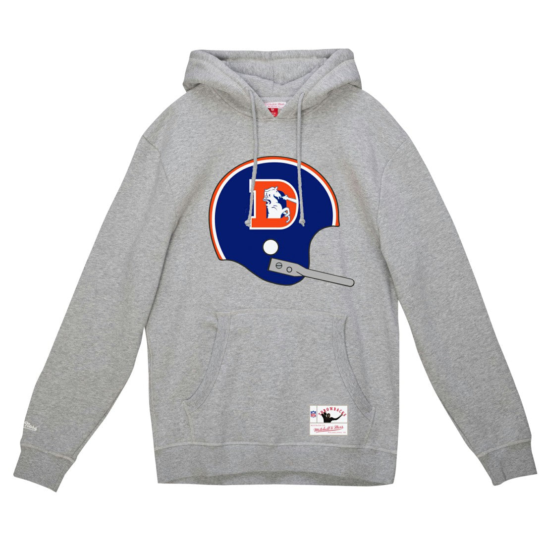 Denver Broncos Helmet Logo Vintage Pullover Hoodie Heather Gray | Mitchell & Ness