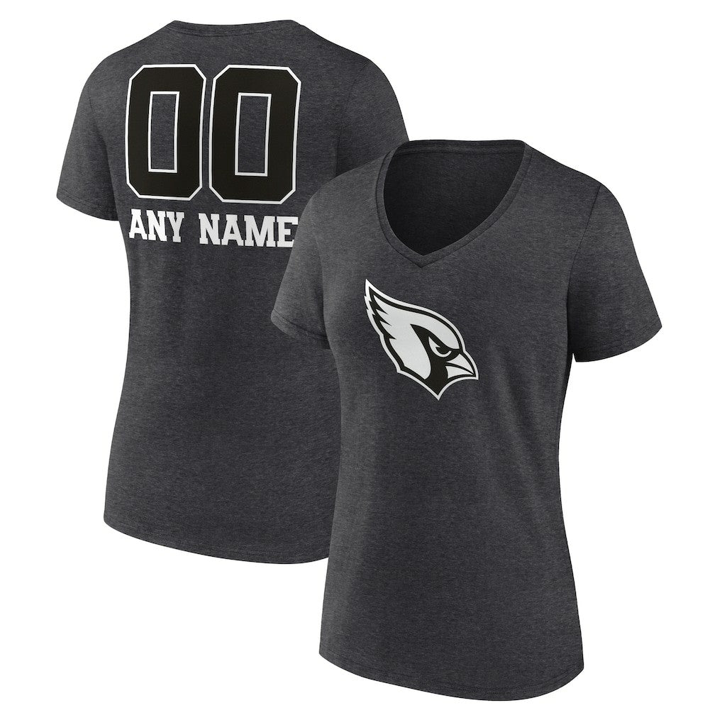 Arizona Cardinals Women's Personalized Name & Number Monochrome V-Neck Long Sleeve T-Shirt Charcoal | NFL