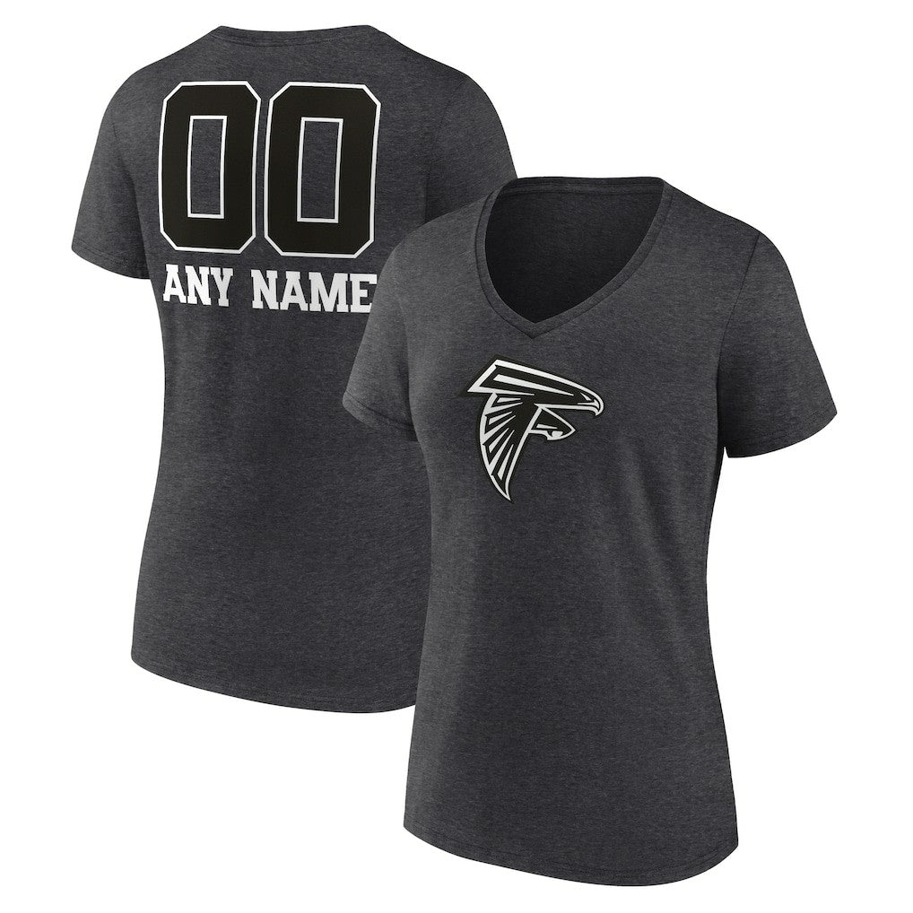 Atlanta Falcons Women's Personalized Name & Number Monochrome V-Neck Long Sleeve T-Shirt Charcoal | NFL