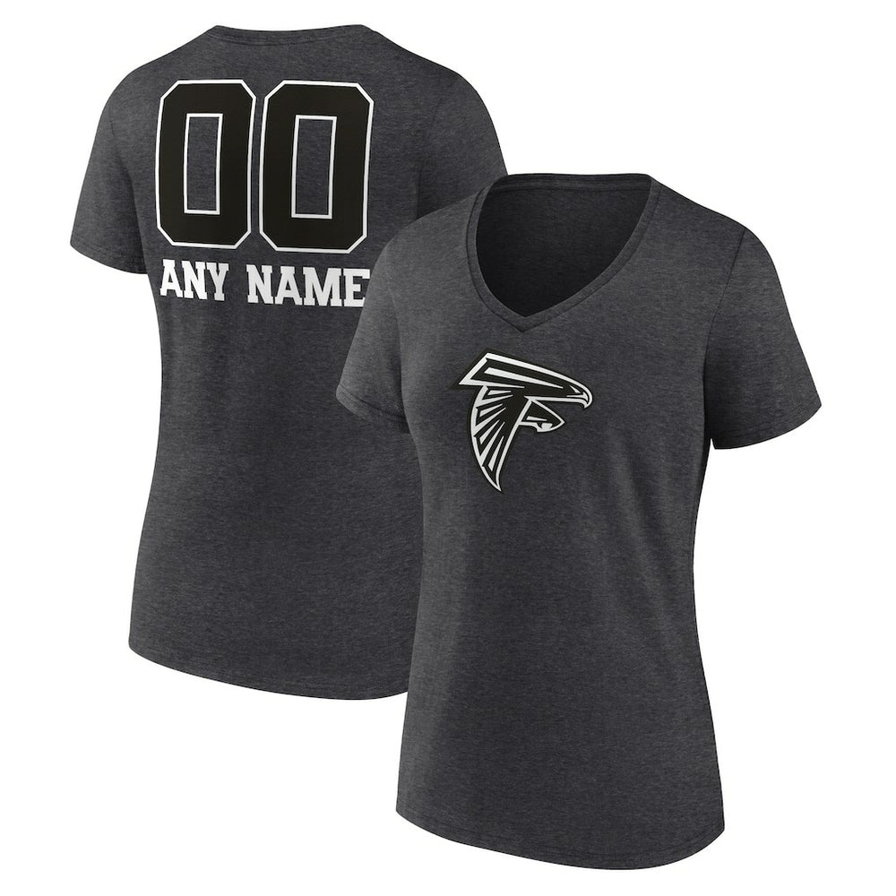 Atlanta Falcons Women's Personalized Name & Number Monochrome V-Neck Long Sleeve T-Shirt Charcoal | NFL
