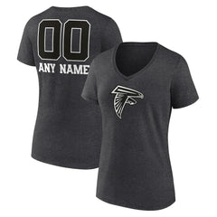 Atlanta Falcons Women's Personalized Name & Number Monochrome V-Neck Long Sleeve T-Shirt Charcoal | NFL