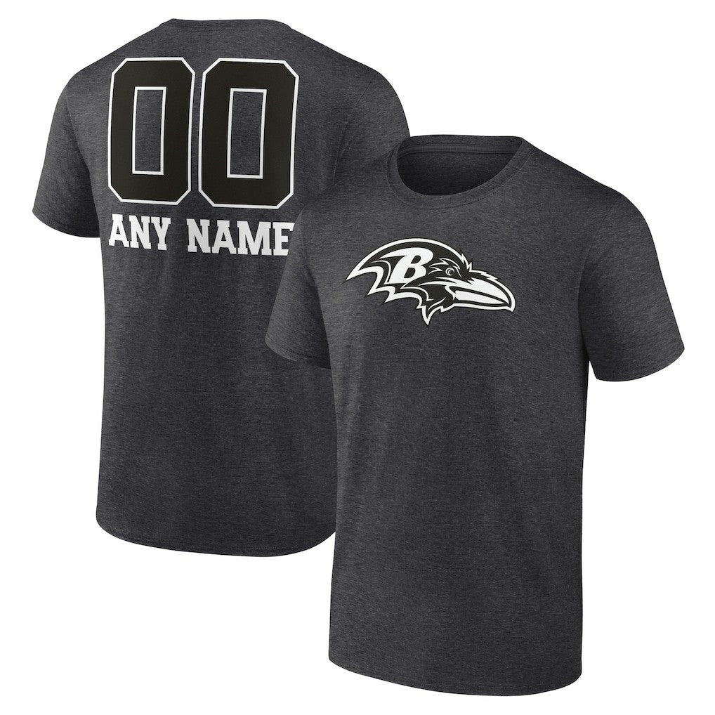 Baltimore Ravens Personalized Name & Number Monochrome T-Shirt Charcoal | NFL