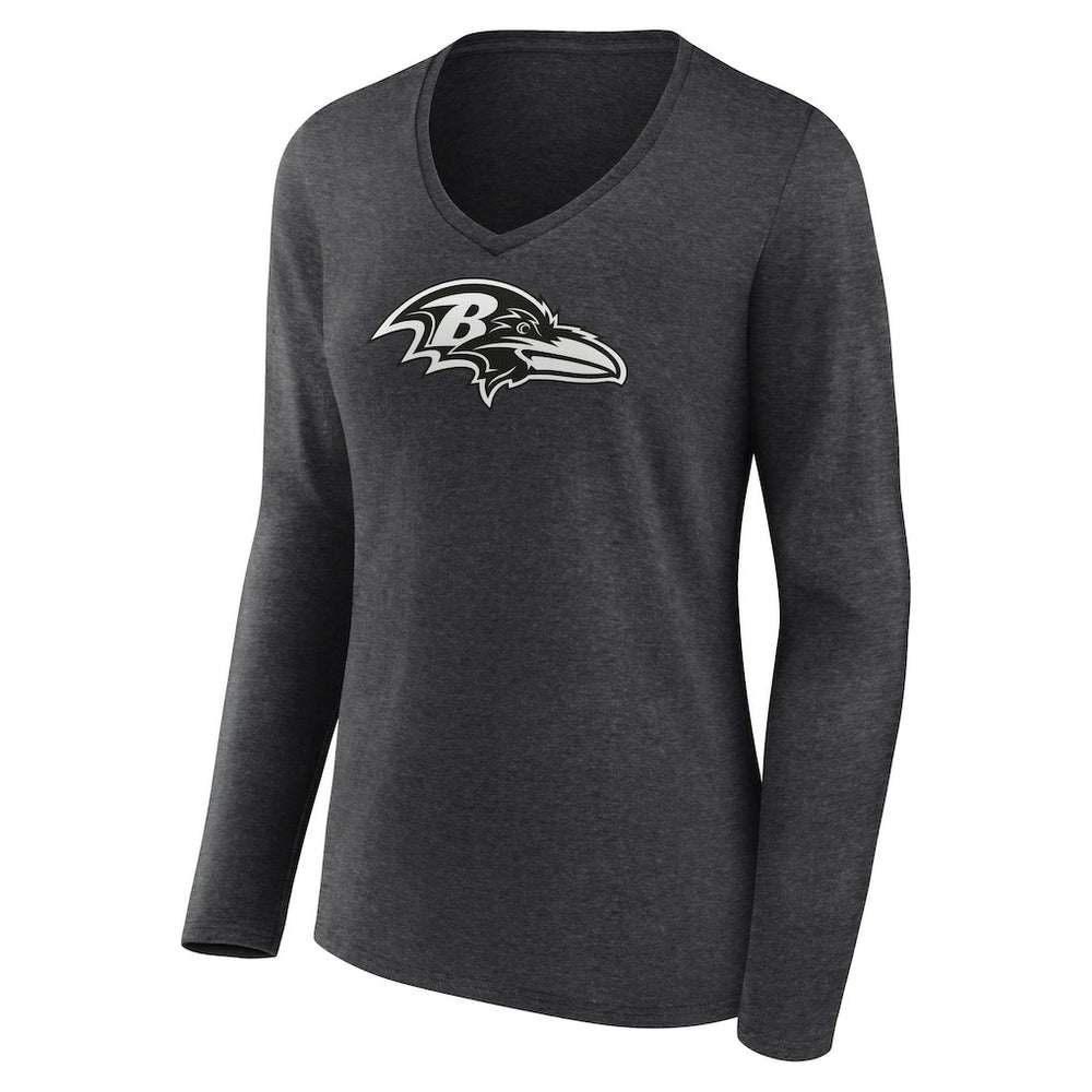 Baltimore Ravens Women's Personalized Name & Number Monochrome V-neck T-Shirt Charcoal | NFL