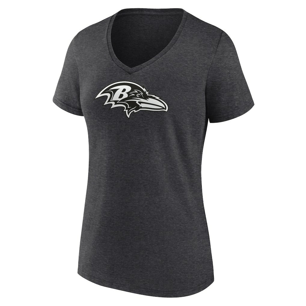 Baltimore Ravens Women's Personalized Name & Number Monochrome V-Neck Long Sleeve T-Shirt Charcoal | NFL