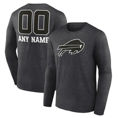 Buffalo Bills Personalized Name & Number Monochrome Long Sleeve T-Shirt Charcoal | NFL
