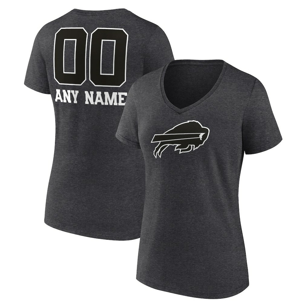 Buffalo Bills Women's Personalized Name & Number Monochrome V-Neck Long Sleeve T-Shirt Charcoal | NFL