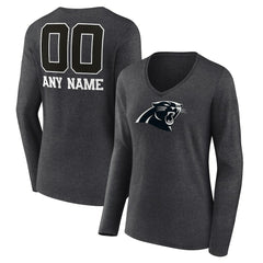 Carolina Panthers Women's Personalized Name & Number Monochrome V-neck T-Shirt Charcoal | NFL