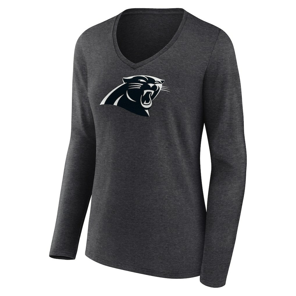 Carolina Panthers Women's Personalized Name & Number Monochrome V-neck T-Shirt Charcoal | NFL