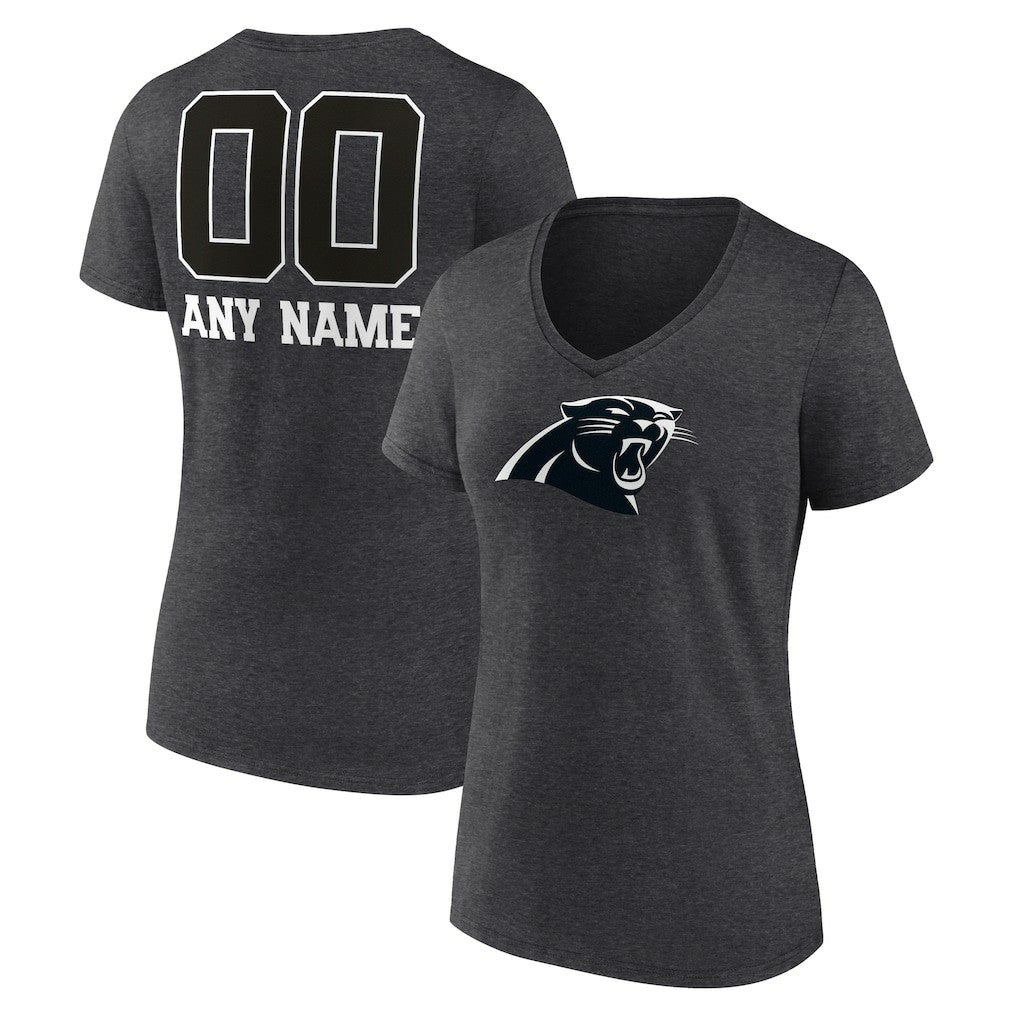 Carolina Panthers Women's Personalized Name & Number Monochrome V-Neck Long Sleeve T-Shirt Charcoal | NFL