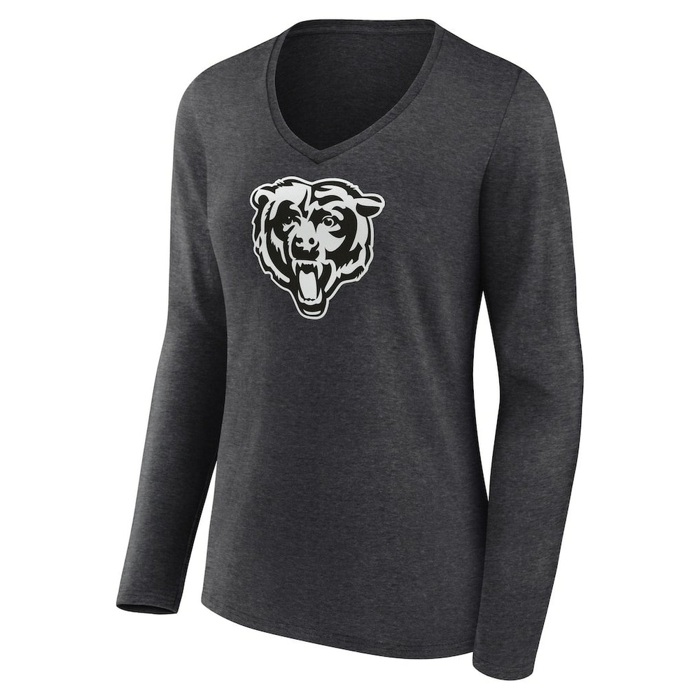 Chicago Bears Women's Personalized Name & Number Monochrome V-neck T-Shirt Charcoal | NFL