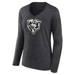 Chicago Bears Women's Personalized Name & Number Monochrome V-neck T-Shirt Charcoal | NFL