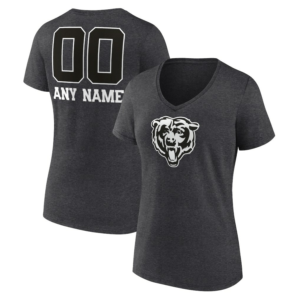 Chicago Bears Women's Personalized Name & Number Monochrome V-Neck Long Sleeve T-Shirt Charcoal | NFL