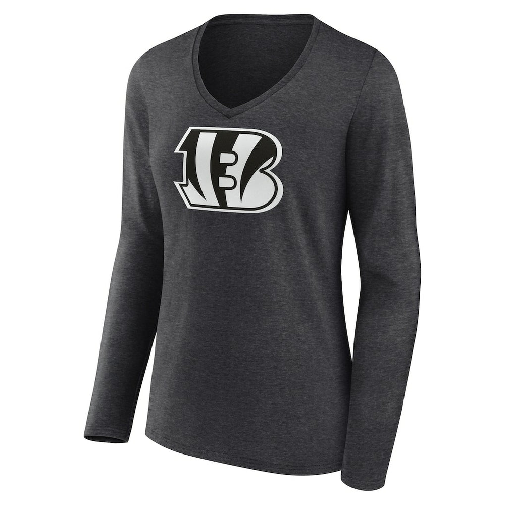 Cincinnati Bengals Women's Personalized Name & Number Monochrome V-neck T-Shirt Charcoal | NFL