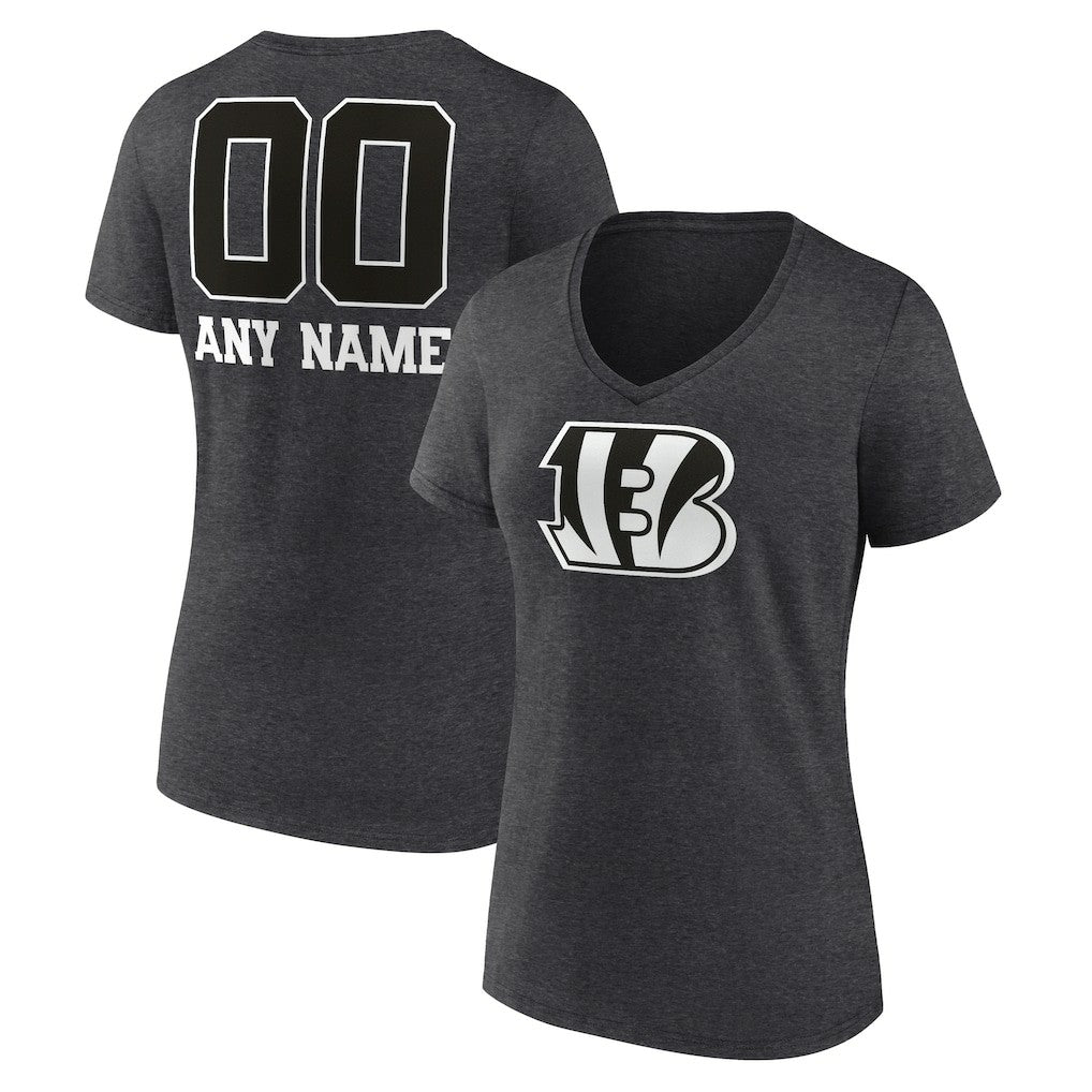 Cincinnati Bengals Women's Personalized Name & Number Monochrome V-Neck Long Sleeve T-Shirt Charcoal | NFL