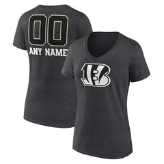 Cincinnati Bengals Women's Personalized Name & Number Monochrome V-Neck Long Sleeve T-Shirt Charcoal | NFL