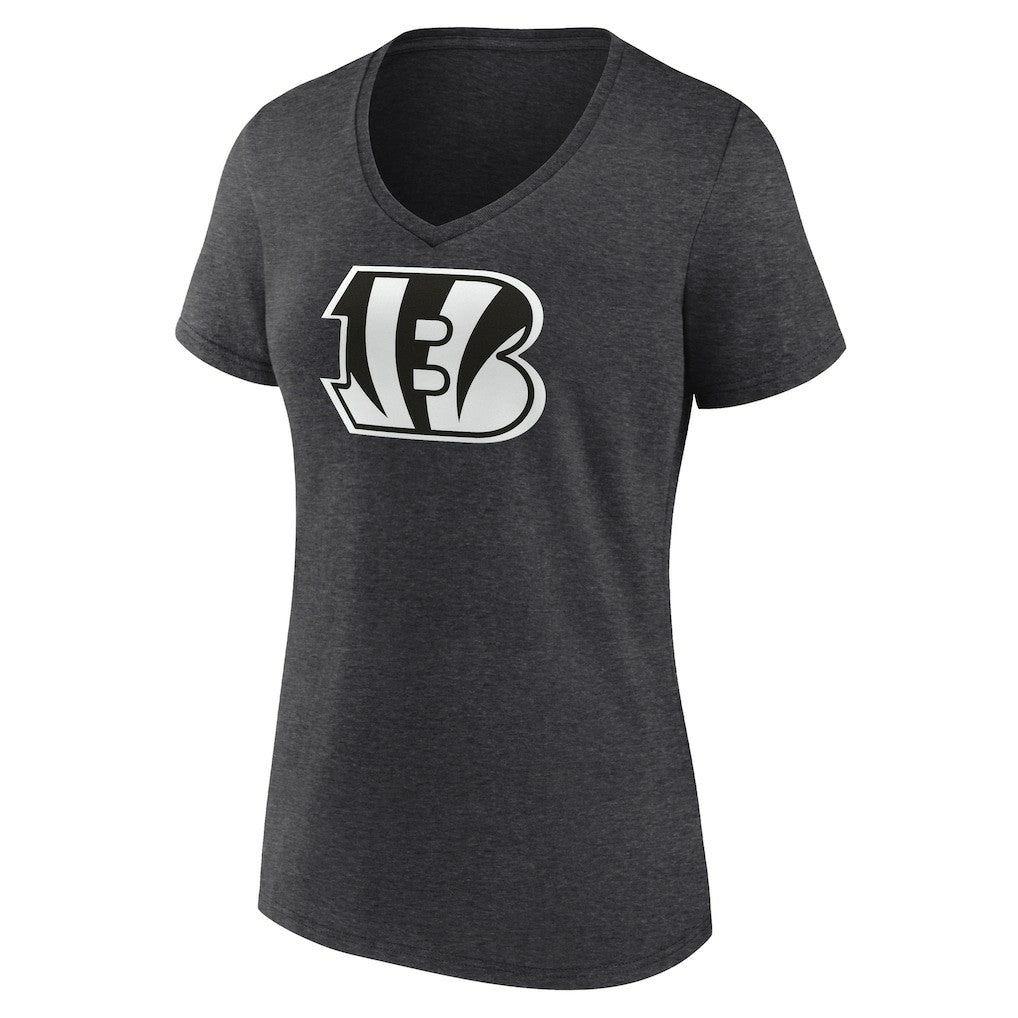 Cincinnati Bengals Women's Personalized Name & Number Monochrome V-Neck Long Sleeve T-Shirt Charcoal | NFL