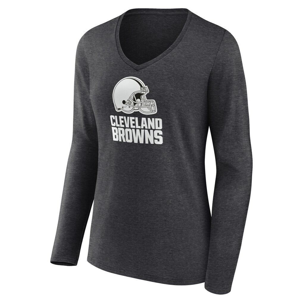 Cleveland Browns Women's Personalized Name & Number Monochrome V-neck T-Shirt Charcoal | NFL