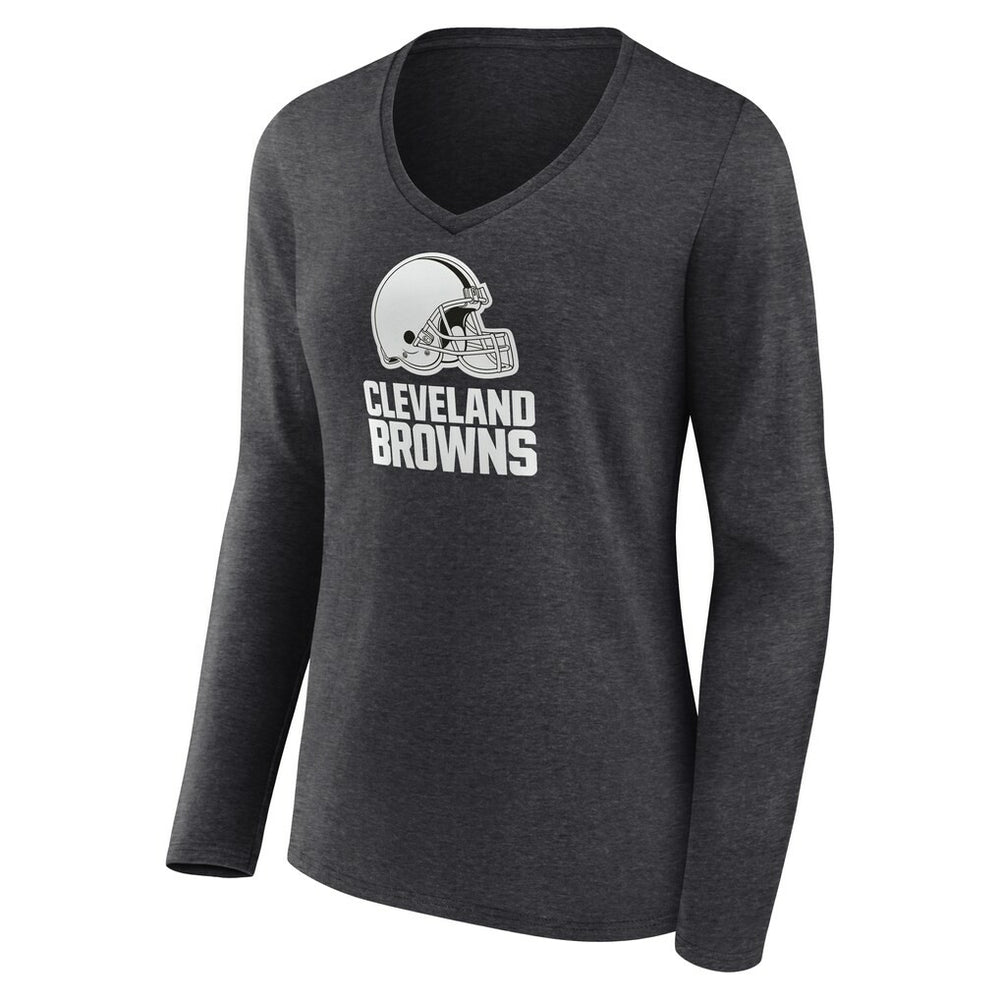 Cleveland Browns Women's Personalized Name & Number Monochrome V-neck T-Shirt Charcoal | NFL