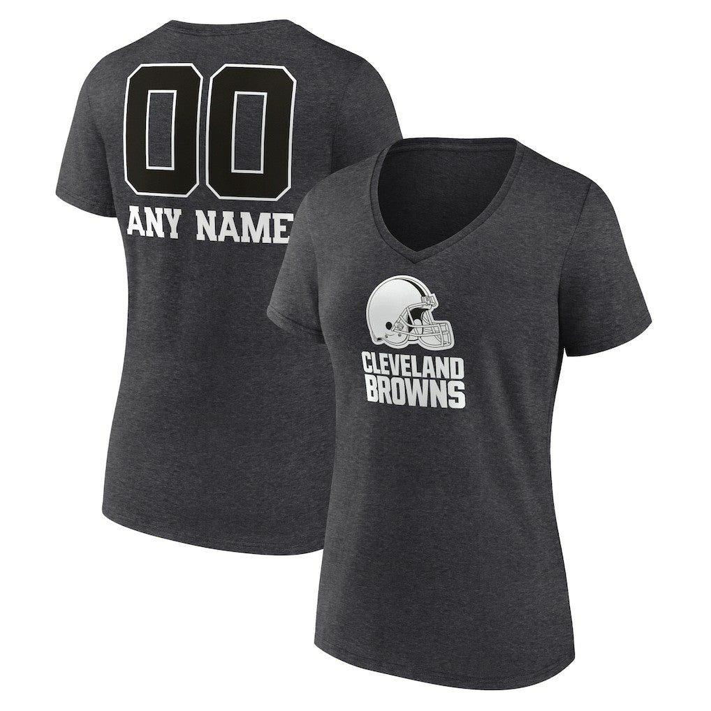 Cleveland Browns Women's Personalized Name & Number Monochrome V-Neck Long Sleeve T-Shirt Charcoal | NFL