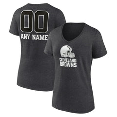 Cleveland Browns Women's Personalized Name & Number Monochrome V-Neck Long Sleeve T-Shirt Charcoal | NFL