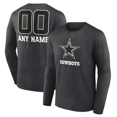 Dallas Cowboys Personalized Name & Number Monochrome Long Sleeve T-Shirt Charcoal | NFL