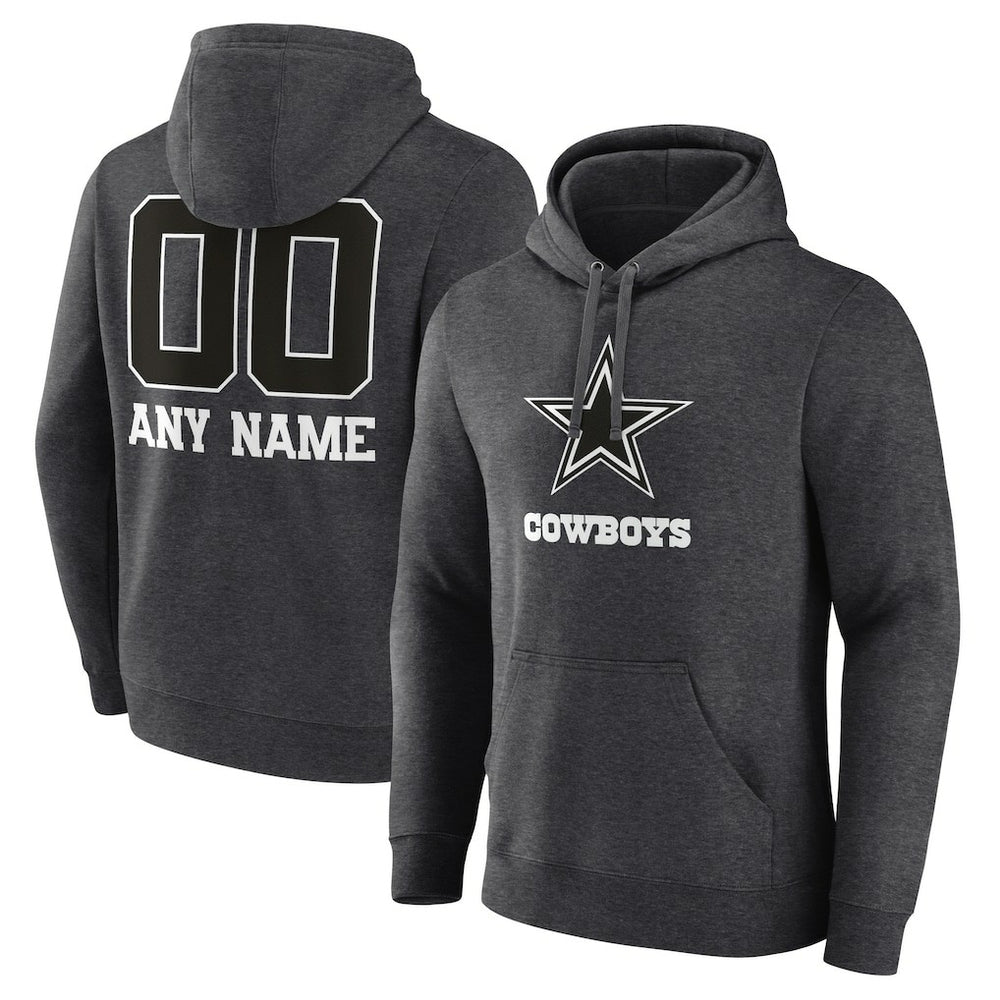 Dallas Cowboys Personalized Name & Number Monochrome Pullover Hoodie Charcoal | NFL