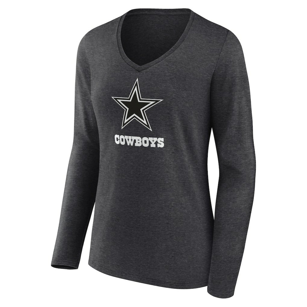 Dallas Cowboys Women's Personalized Name & Number Monochrome V-neck T-Shirt Charcoal | NFL