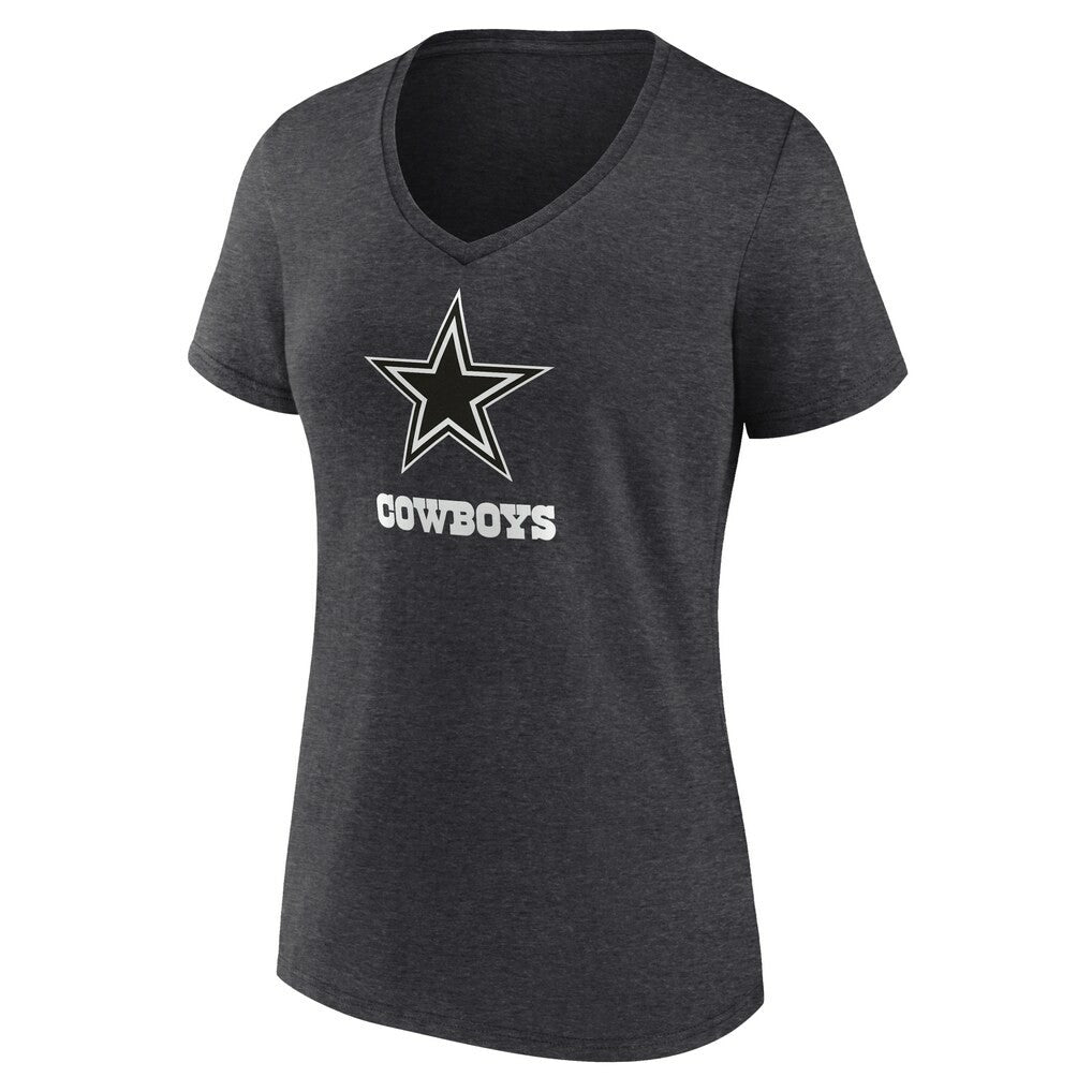 Dallas Cowboys Women's Personalized Name & Number Monochrome V-Neck Long Sleeve T-Shirt Charcoal | NFL