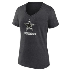 Dallas Cowboys Women's Personalized Name & Number Monochrome V-Neck Long Sleeve T-Shirt Charcoal | NFL