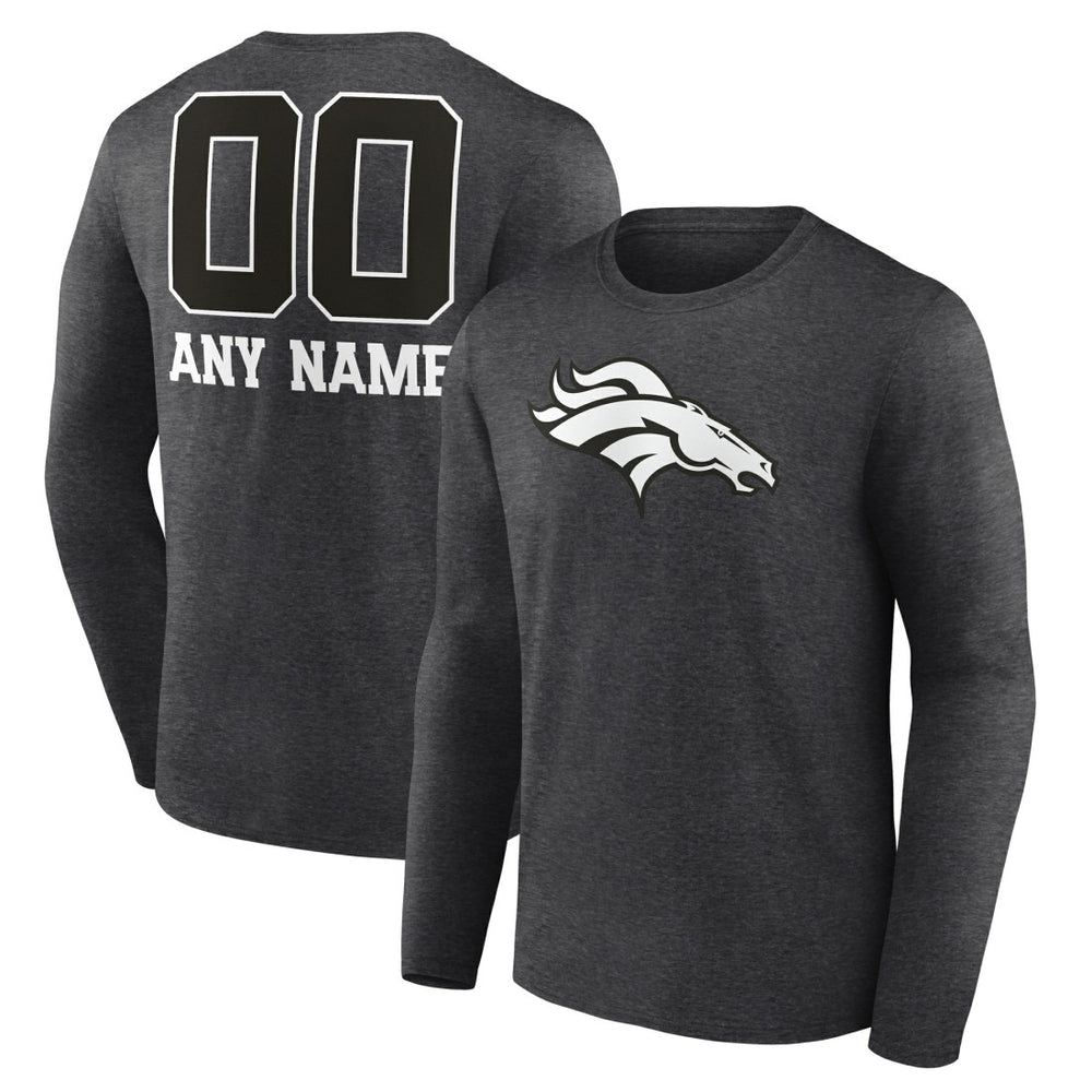 Denver Broncos Personalized Name & Number Monochrome Long Sleeve T-Shirt Charcoal | NFL