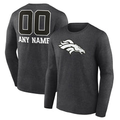 Denver Broncos Personalized Name & Number Monochrome Long Sleeve T-Shirt Charcoal | NFL