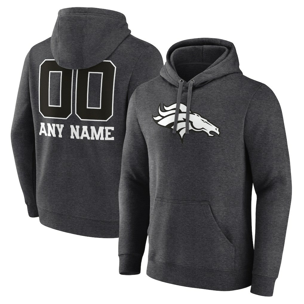 Denver Broncos Personalized Name & Number Monochrome Pullover Hoodie Charcoal | NFL