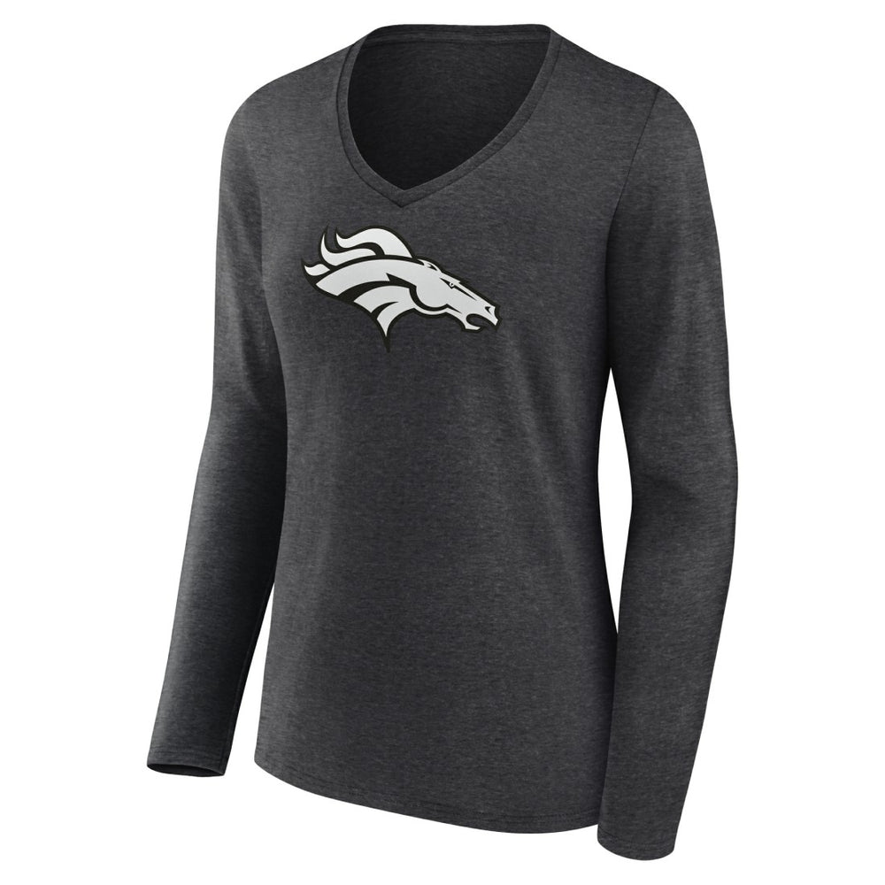 Denver Broncos Women's Personalized Name & Number Monochrome V-neck T-Shirt Charcoal | NFL