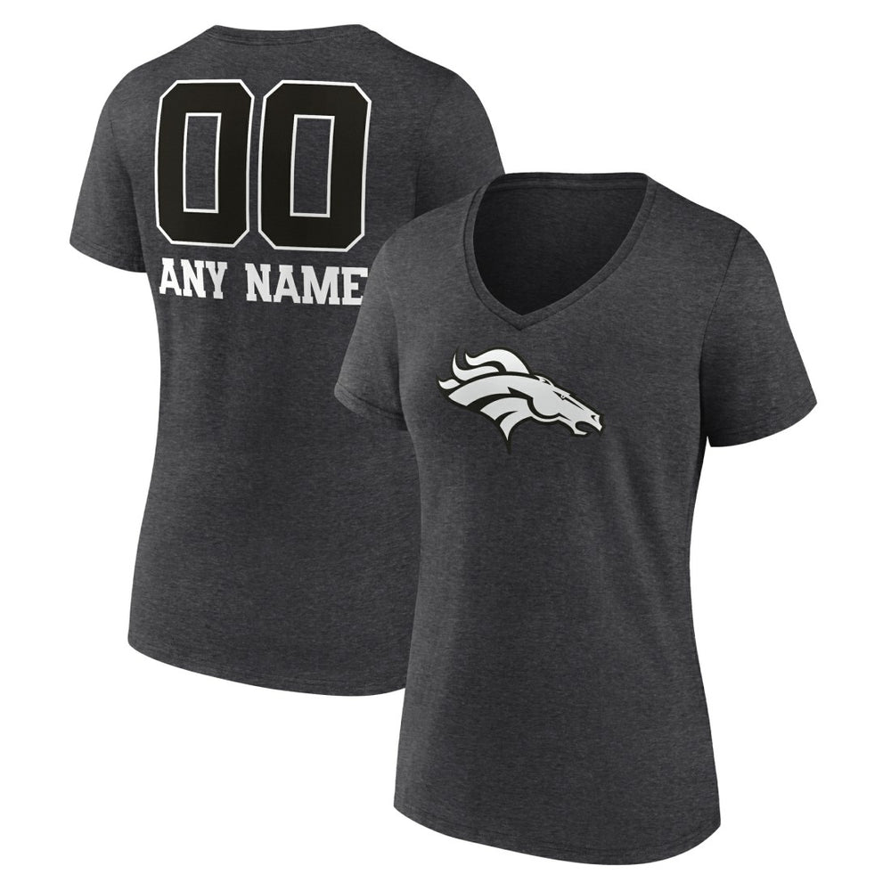 Denver Broncos Women's Personalized Name & Number Monochrome V-Neck Long Sleeve T-Shirt Charcoal | NFL