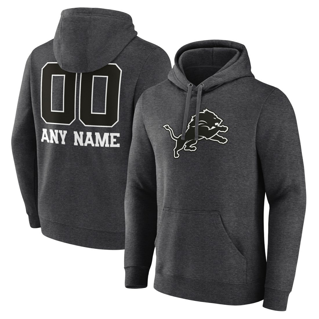 Detroit Lions Personalized Name & Number Monochrome Pullover Hoodie Charcoal | NFL