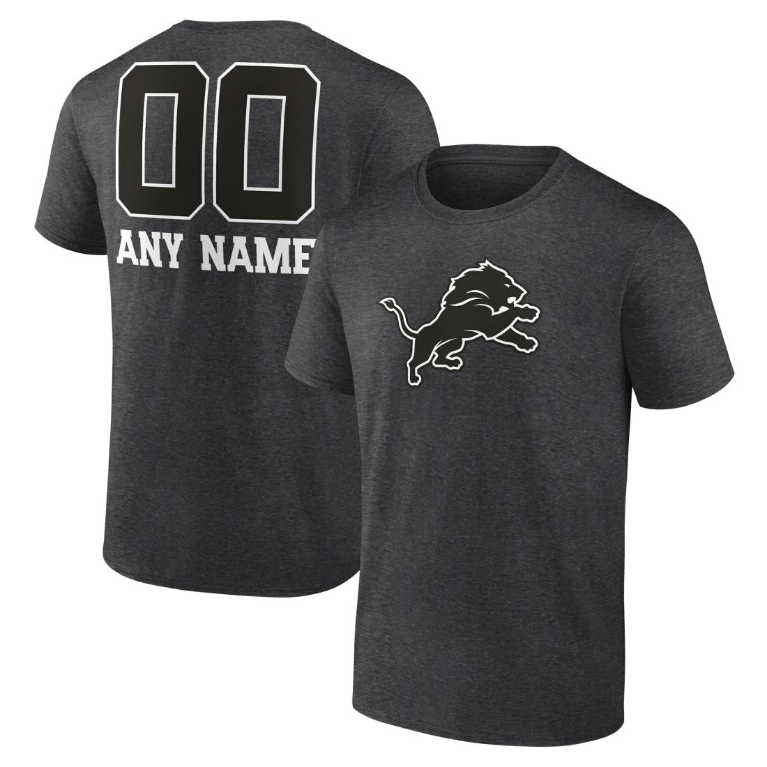 Detroit Lions Personalized Name & Number Monochrome T-Shirt Charcoal | NFL