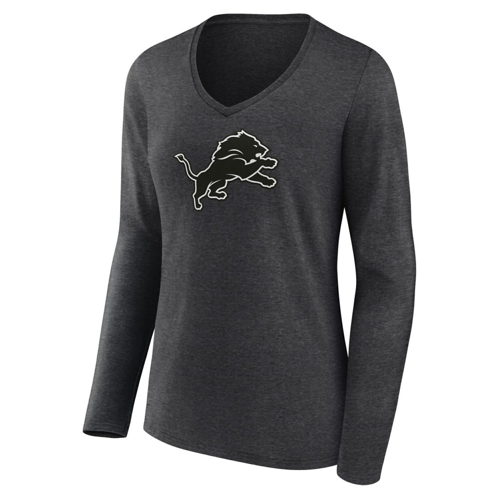 Detroit Lions Women's Personalized Name & Number Monochrome V-neck T-Shirt Charcoal | NFL