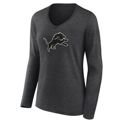 Detroit Lions Women's Personalized Name & Number Monochrome V-neck T-Shirt Charcoal | NFL