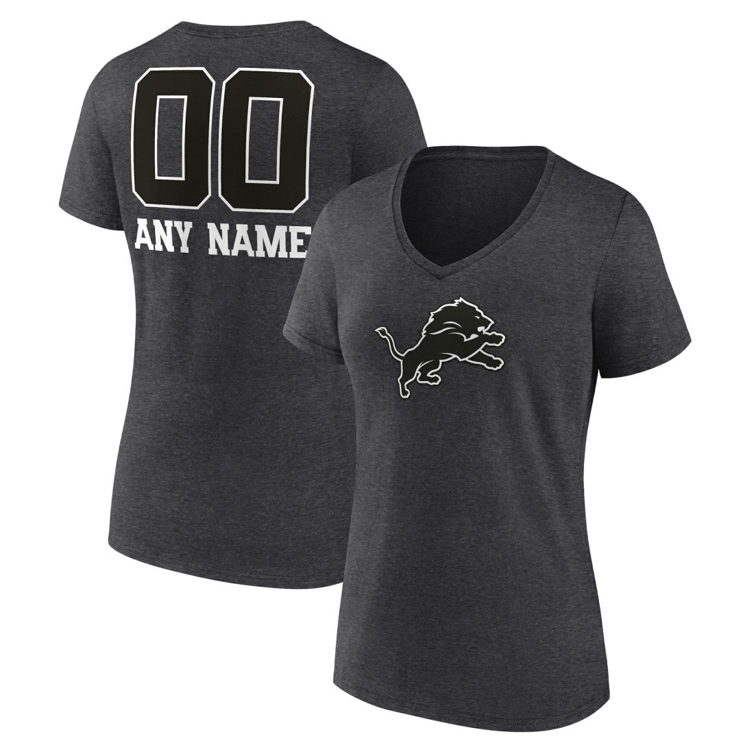 Detroit Lions Women's Personalized Name & Number Monochrome V-Neck Long Sleeve T-Shirt Charcoal | NFL