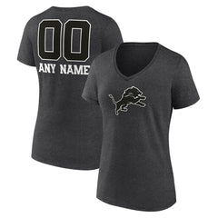 Detroit Lions Women's Personalized Name & Number Monochrome V-Neck Long Sleeve T-Shirt Charcoal | NFL