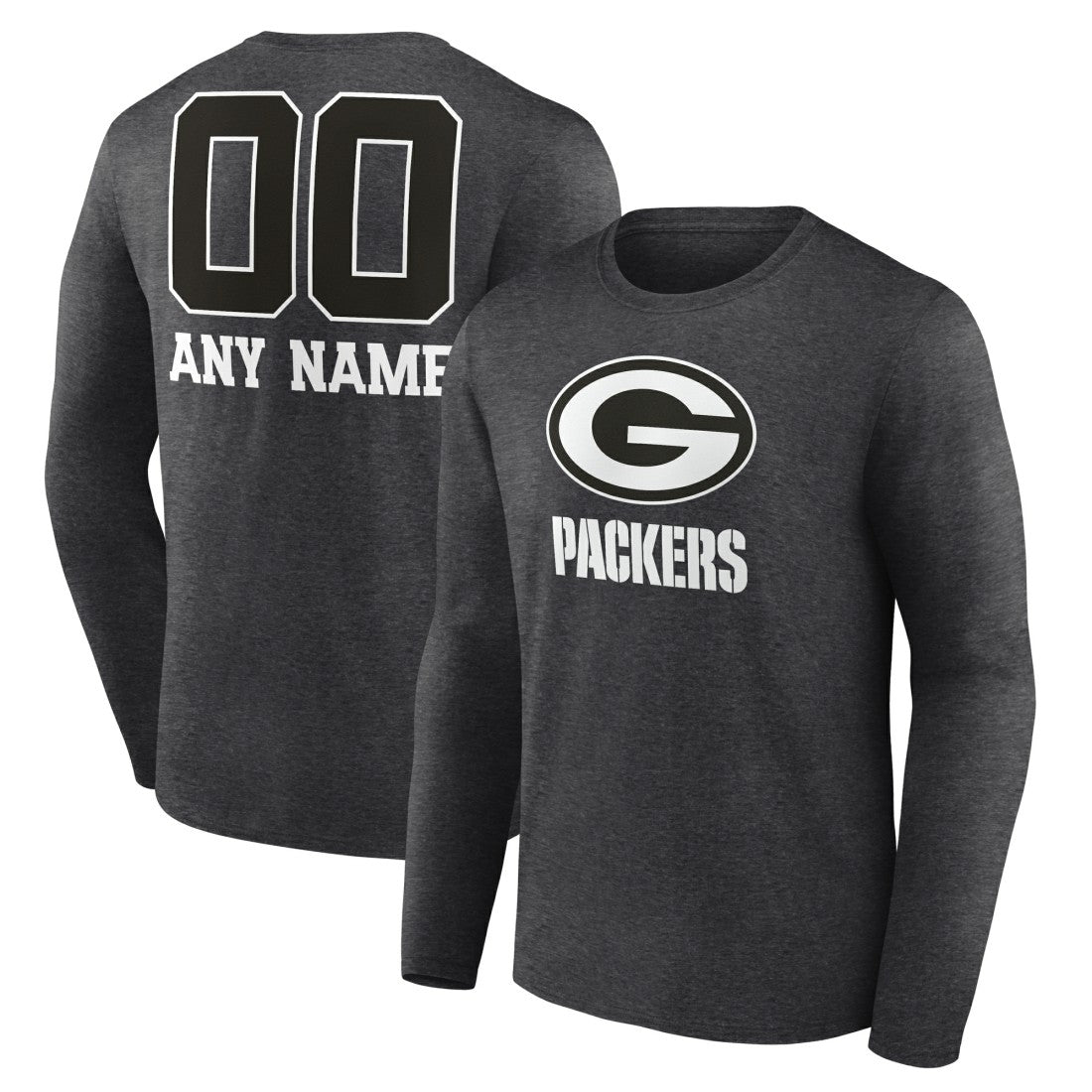 Green Bay Packers Personalized Name & Number Monochrome Long Sleeve T-Shirt Charcoal | NFL