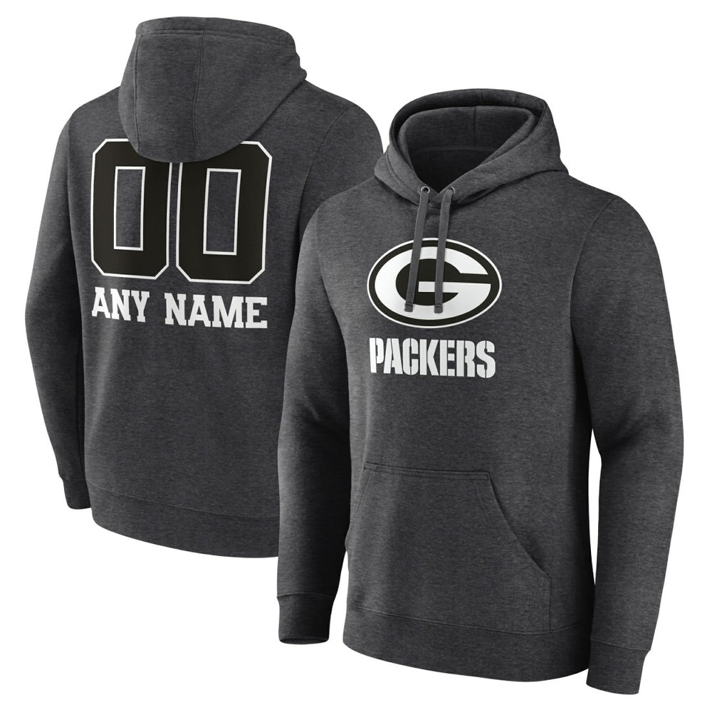 Green Bay Packers Personalized Name & Number Monochrome Pullover Hoodie Charcoal | NFL