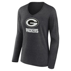Green Bay Packers Women's Personalized Name & Number Monochrome V-neck T-Shirt Charcoal | NFL